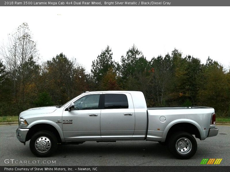 Bright Silver Metallic / Black/Diesel Gray 2018 Ram 3500 Laramie Mega Cab 4x4 Dual Rear Wheel
