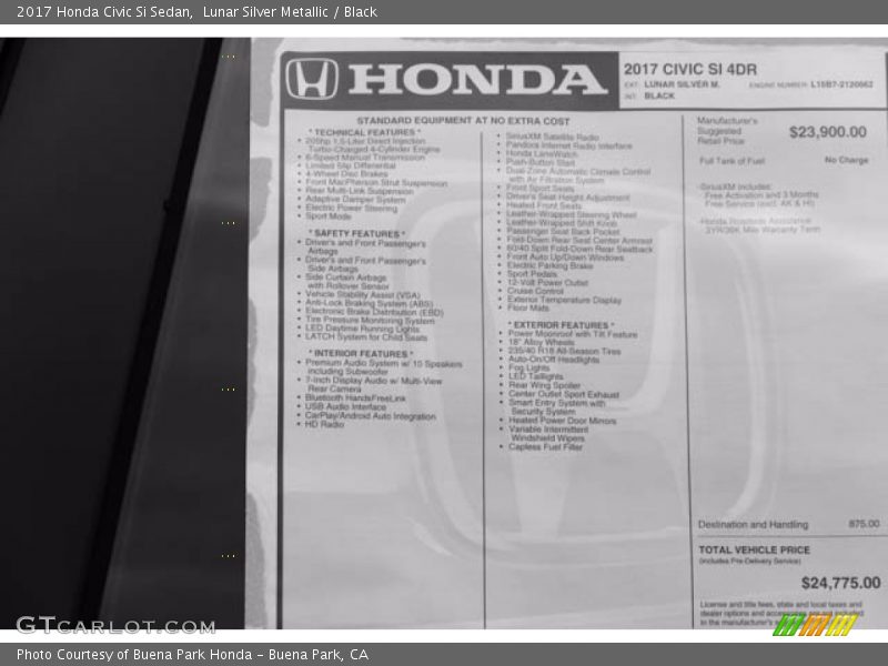 Lunar Silver Metallic / Black 2017 Honda Civic Si Sedan