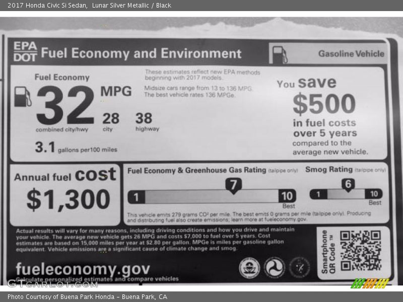 Lunar Silver Metallic / Black 2017 Honda Civic Si Sedan