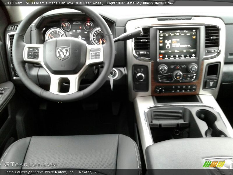 Bright Silver Metallic / Black/Diesel Gray 2018 Ram 3500 Laramie Mega Cab 4x4 Dual Rear Wheel