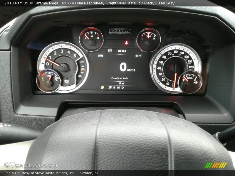 Bright Silver Metallic / Black/Diesel Gray 2018 Ram 3500 Laramie Mega Cab 4x4 Dual Rear Wheel