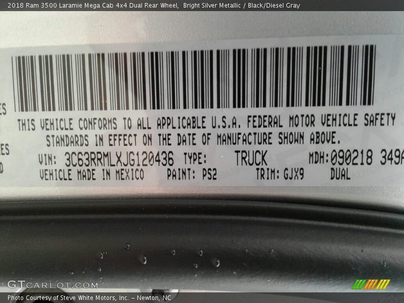 Bright Silver Metallic / Black/Diesel Gray 2018 Ram 3500 Laramie Mega Cab 4x4 Dual Rear Wheel
