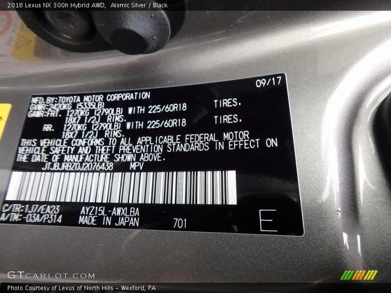 Atomic Silver / Black 2018 Lexus NX 300h Hybrid AWD