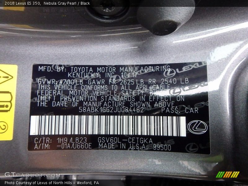 Nebula Gray Pearl / Black 2018 Lexus ES 350