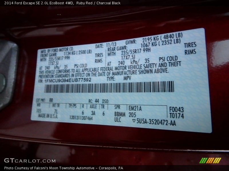 Ruby Red / Charcoal Black 2014 Ford Escape SE 2.0L EcoBoost 4WD