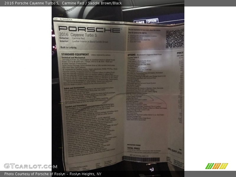  2016 Cayenne Turbo S Window Sticker