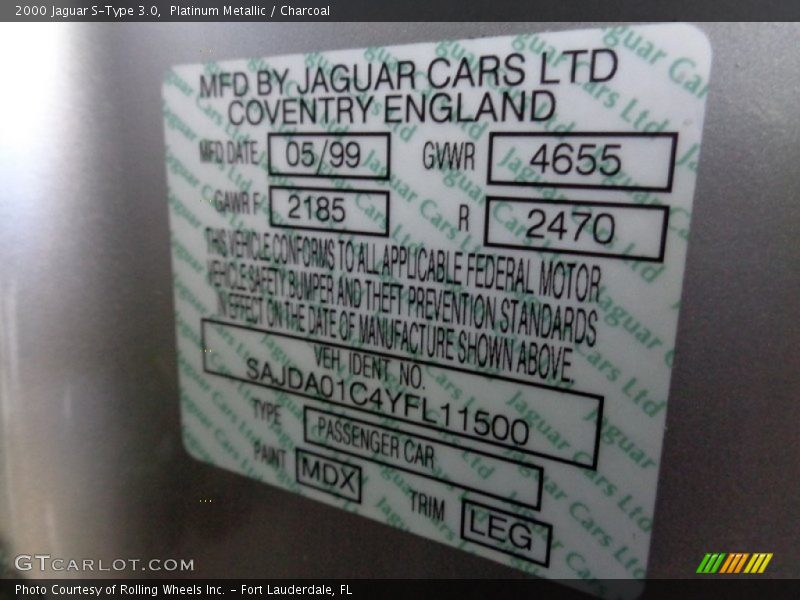 Platinum Metallic / Charcoal 2000 Jaguar S-Type 3.0
