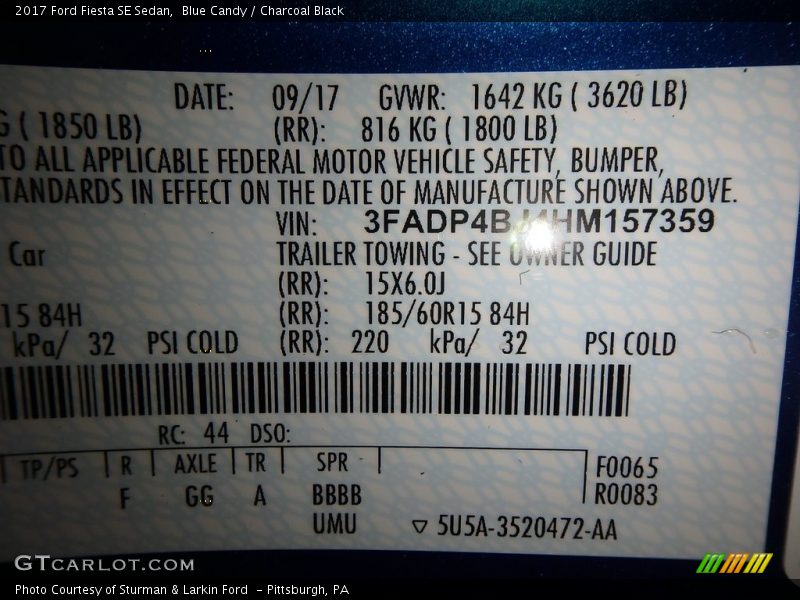 Blue Candy / Charcoal Black 2017 Ford Fiesta SE Sedan