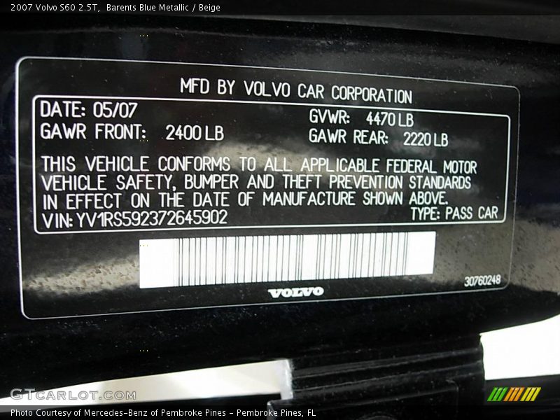 Barents Blue Metallic / Beige 2007 Volvo S60 2.5T