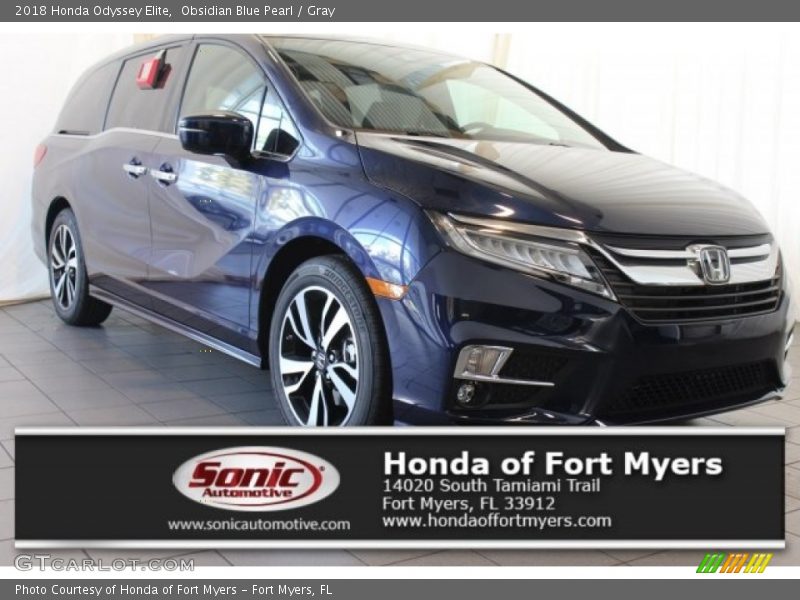 Obsidian Blue Pearl / Gray 2018 Honda Odyssey Elite