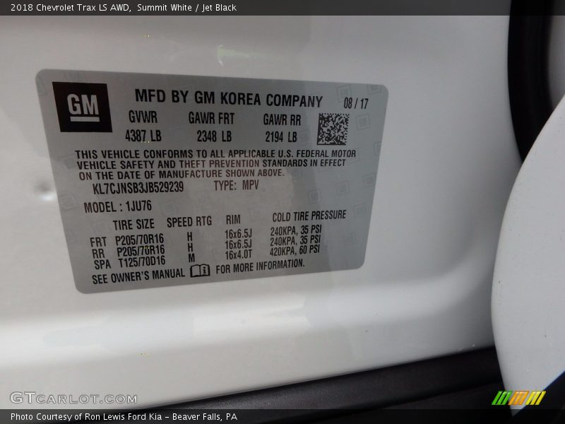 Summit White / Jet Black 2018 Chevrolet Trax LS AWD