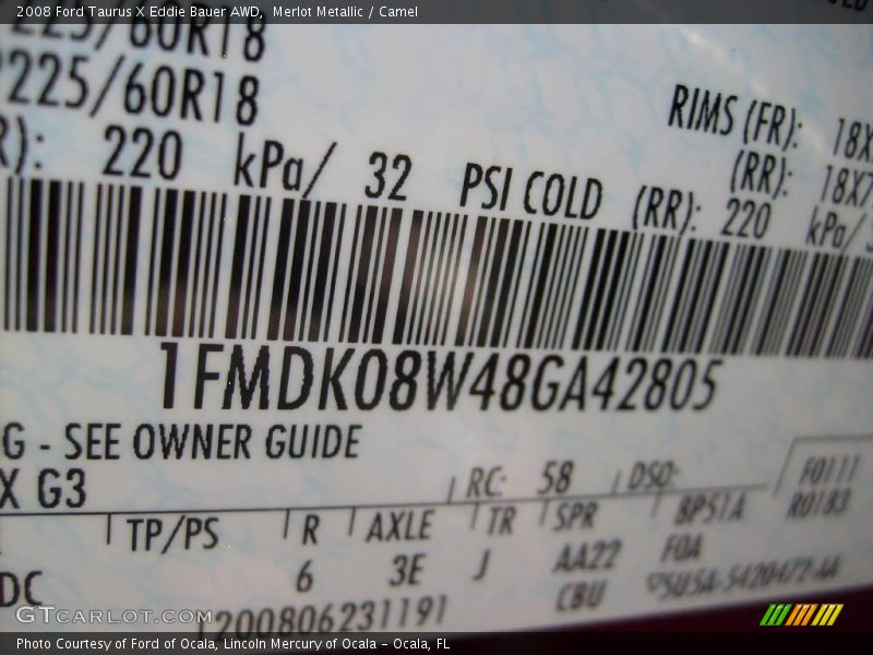 Merlot Metallic / Camel 2008 Ford Taurus X Eddie Bauer AWD