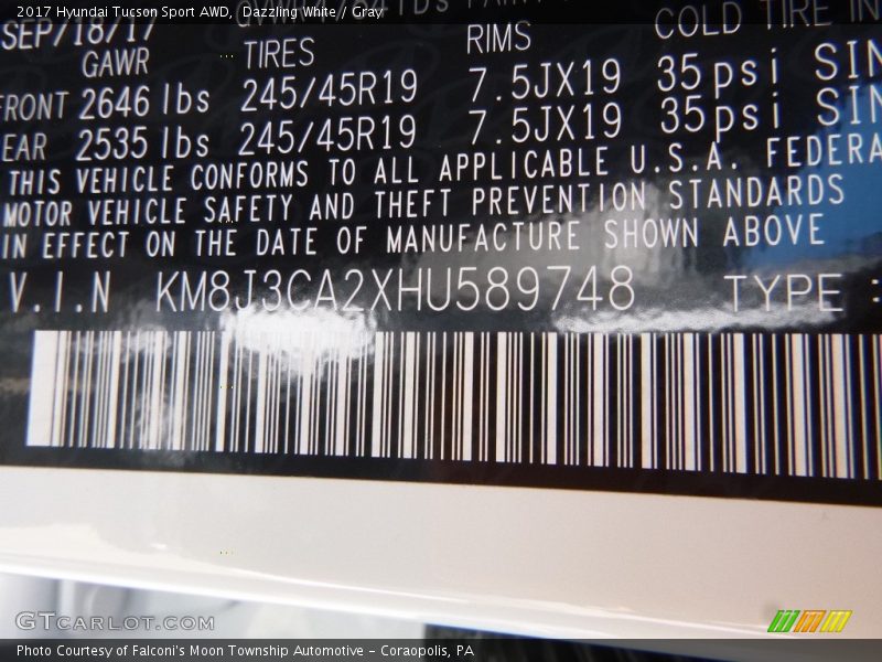 Dazzling White / Gray 2017 Hyundai Tucson Sport AWD
