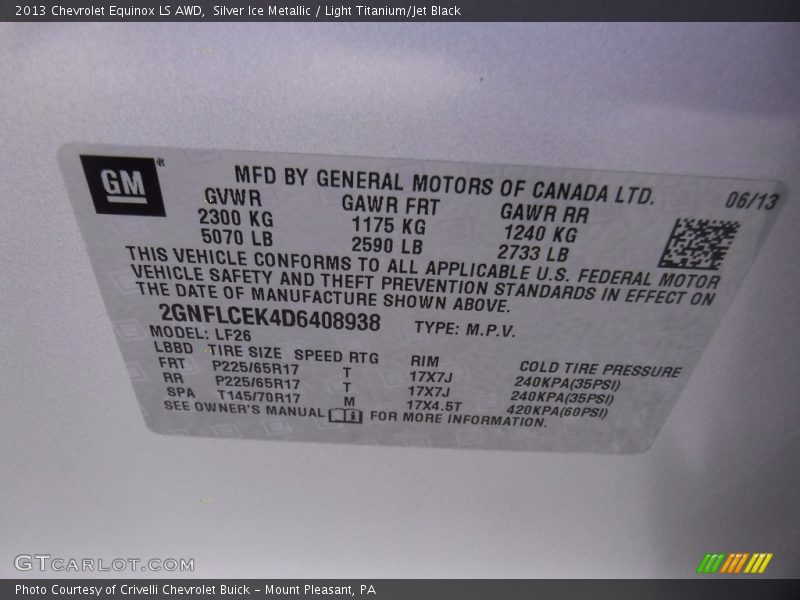 Silver Ice Metallic / Light Titanium/Jet Black 2013 Chevrolet Equinox LS AWD