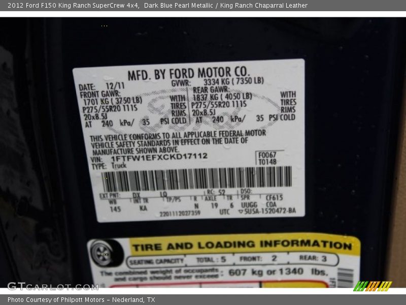 Dark Blue Pearl Metallic / King Ranch Chaparral Leather 2012 Ford F150 King Ranch SuperCrew 4x4