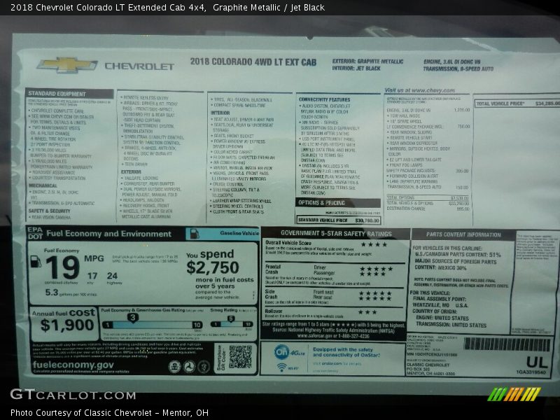  2018 Colorado LT Extended Cab 4x4 Window Sticker