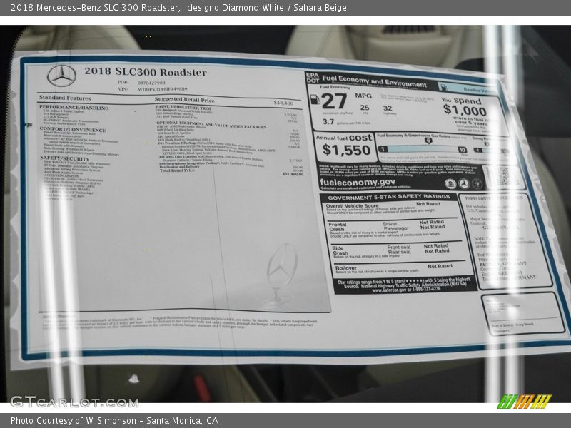  2018 SLC 300 Roadster Window Sticker