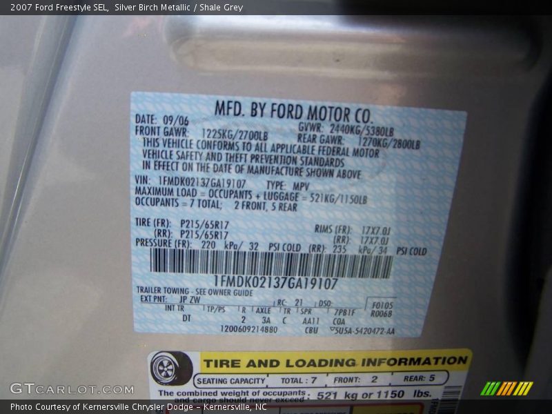 Silver Birch Metallic / Shale Grey 2007 Ford Freestyle SEL