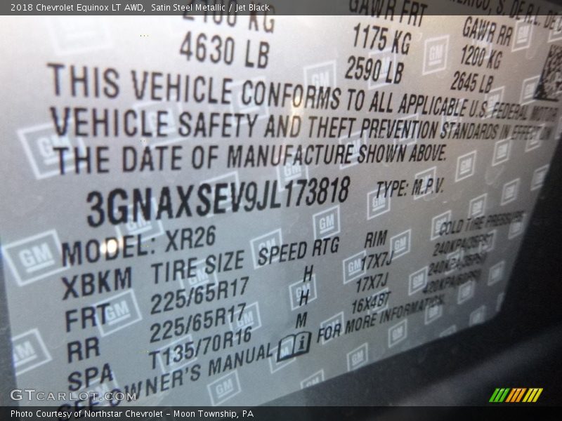 Satin Steel Metallic / Jet Black 2018 Chevrolet Equinox LT AWD