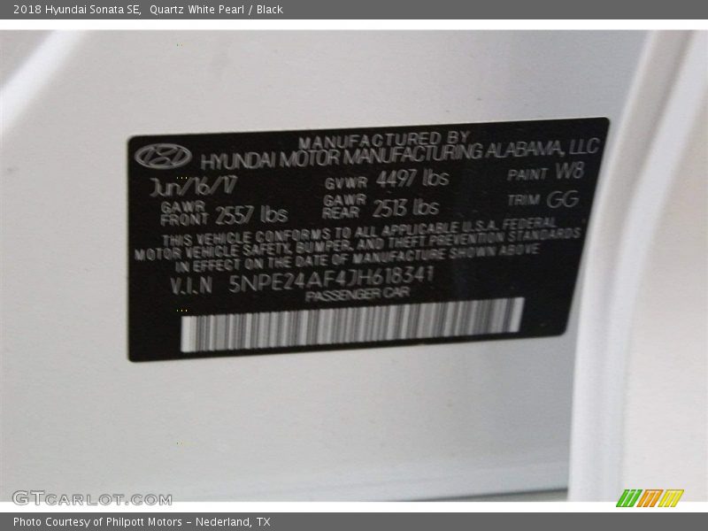 Quartz White Pearl / Black 2018 Hyundai Sonata SE
