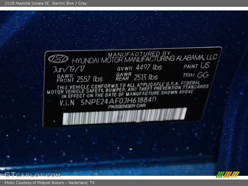 Electric Blue / Gray 2018 Hyundai Sonata SE