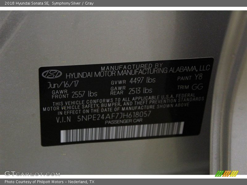 Symphony Silver / Gray 2018 Hyundai Sonata SE