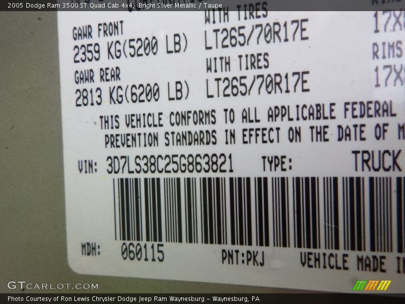 Bright Silver Metallic / Taupe 2005 Dodge Ram 3500 ST Quad Cab 4x4