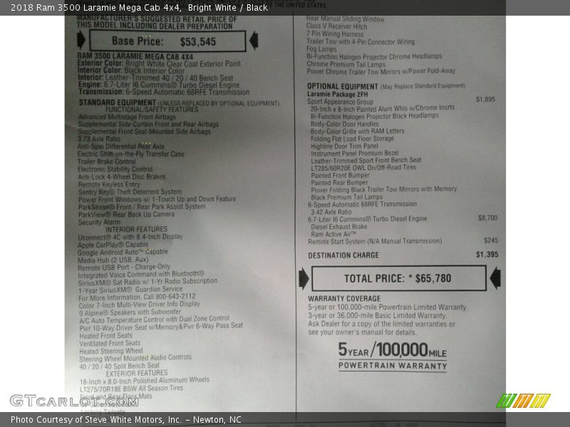Bright White / Black 2018 Ram 3500 Laramie Mega Cab 4x4