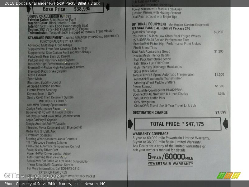 Billet / Black 2018 Dodge Challenger R/T Scat Pack