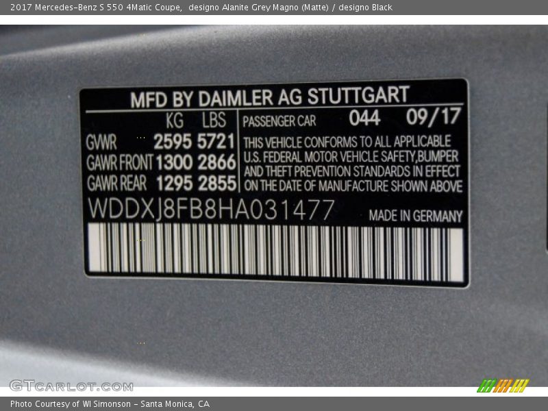 designo Alanite Grey Magno (Matte) / designo Black 2017 Mercedes-Benz S 550 4Matic Coupe