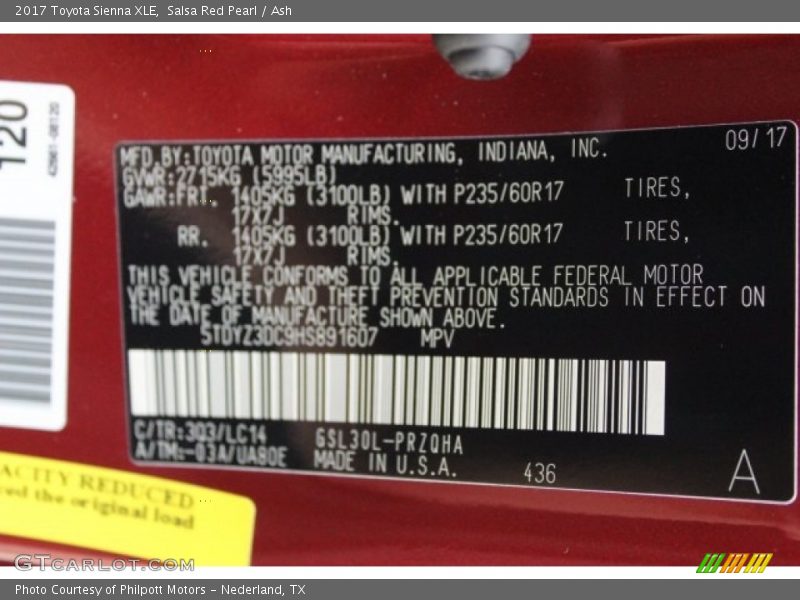 Salsa Red Pearl / Ash 2017 Toyota Sienna XLE