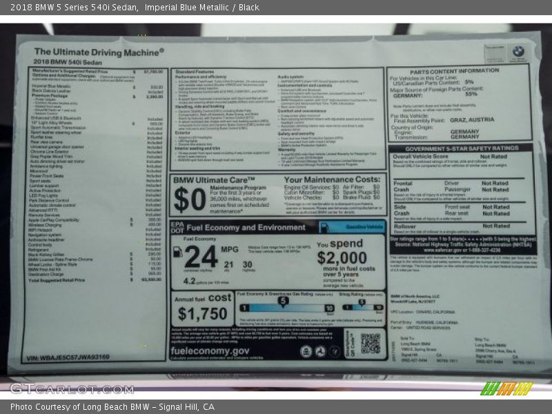 Imperial Blue Metallic / Black 2018 BMW 5 Series 540i Sedan