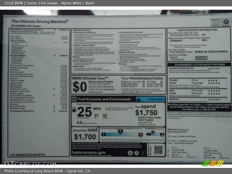 Alpine White / Black 2018 BMW 3 Series 340i Sedan