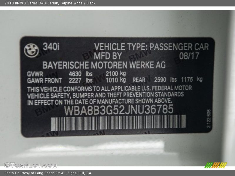 Alpine White / Black 2018 BMW 3 Series 340i Sedan