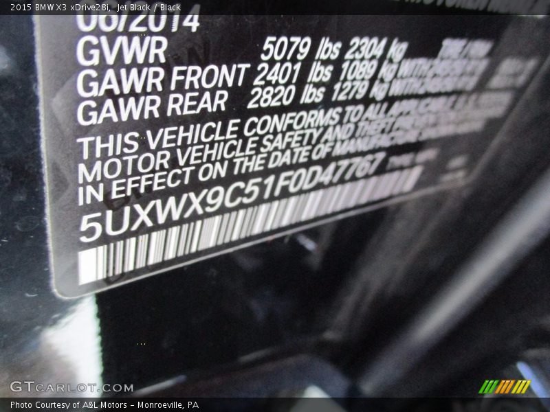 Jet Black / Black 2015 BMW X3 xDrive28i