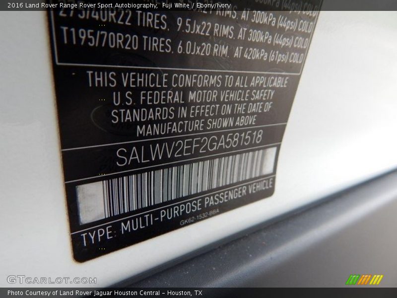 Fuji White / Ebony/Ivory 2016 Land Rover Range Rover Sport Autobiography