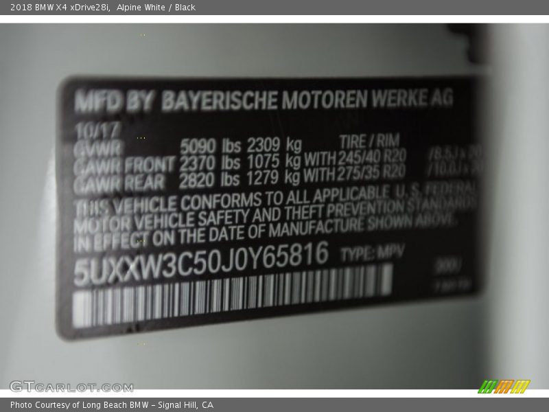 Alpine White / Black 2018 BMW X4 xDrive28i