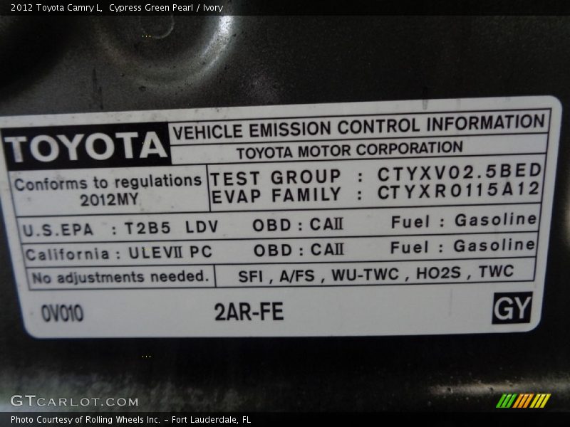 Cypress Green Pearl / Ivory 2012 Toyota Camry L