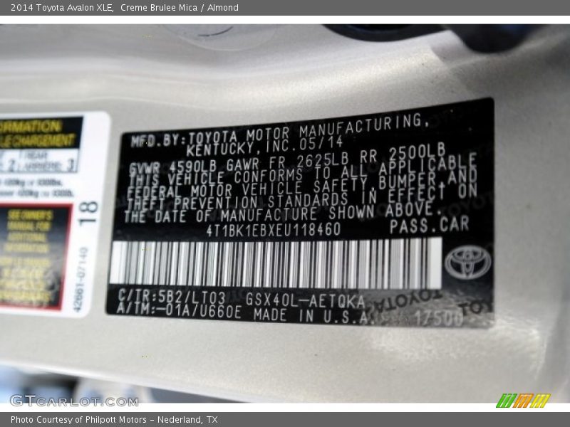 Creme Brulee Mica / Almond 2014 Toyota Avalon XLE