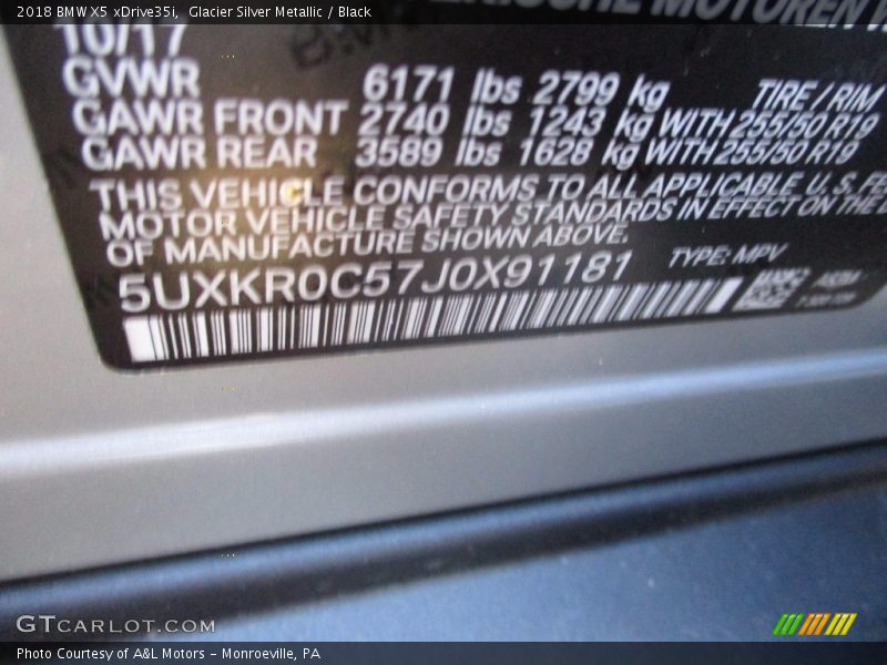 Glacier Silver Metallic / Black 2018 BMW X5 xDrive35i
