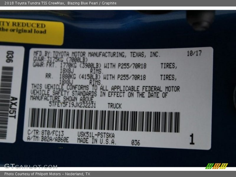 2018 Tundra TSS CrewMax Blazing Blue Pearl Color Code 8T0