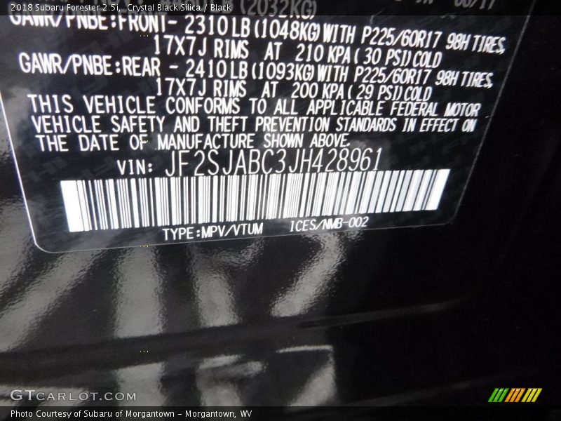 Crystal Black Silica / Black 2018 Subaru Forester 2.5i