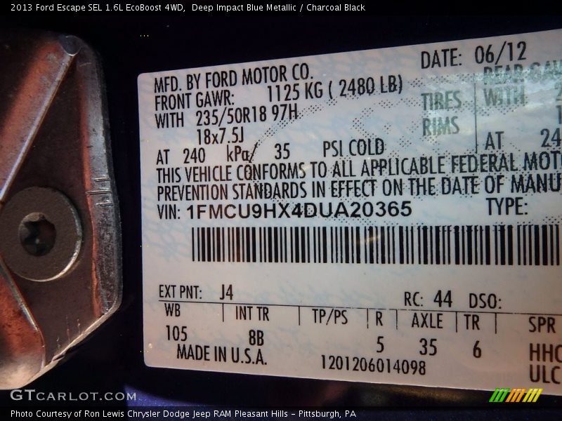 Deep Impact Blue Metallic / Charcoal Black 2013 Ford Escape SEL 1.6L EcoBoost 4WD
