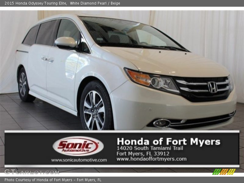 White Diamond Pearl / Beige 2015 Honda Odyssey Touring Elite