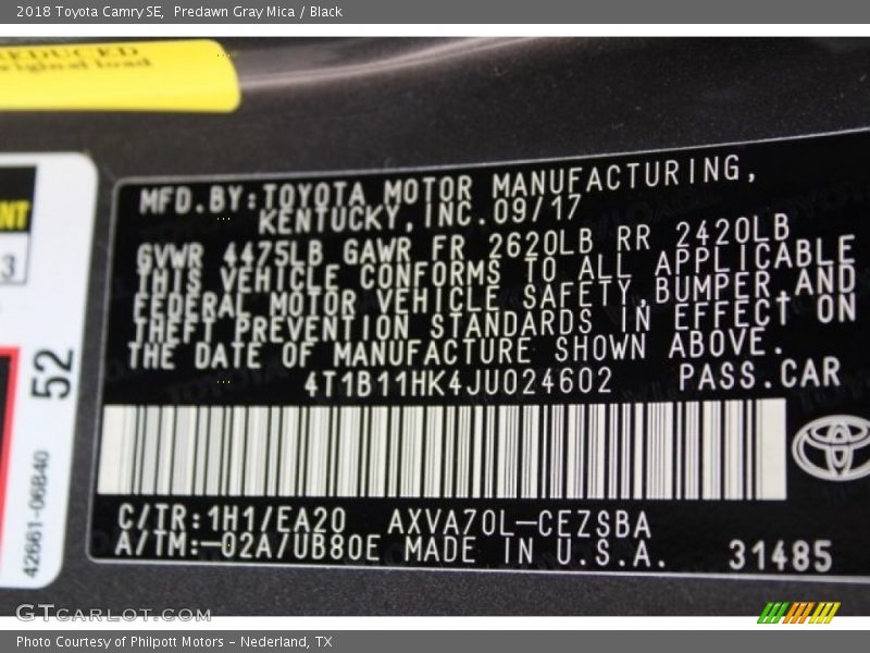 Predawn Gray Mica / Black 2018 Toyota Camry SE