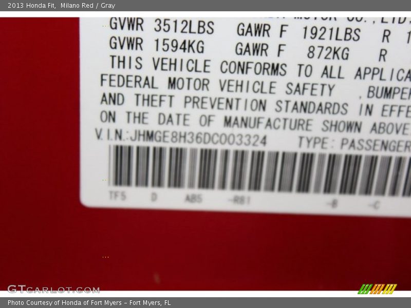 Milano Red / Gray 2013 Honda Fit