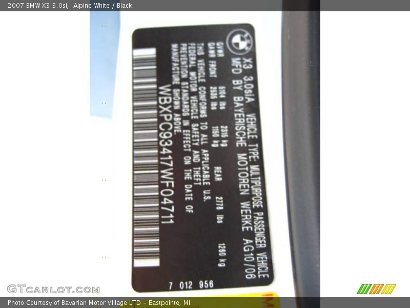 Alpine White / Black 2007 BMW X3 3.0si