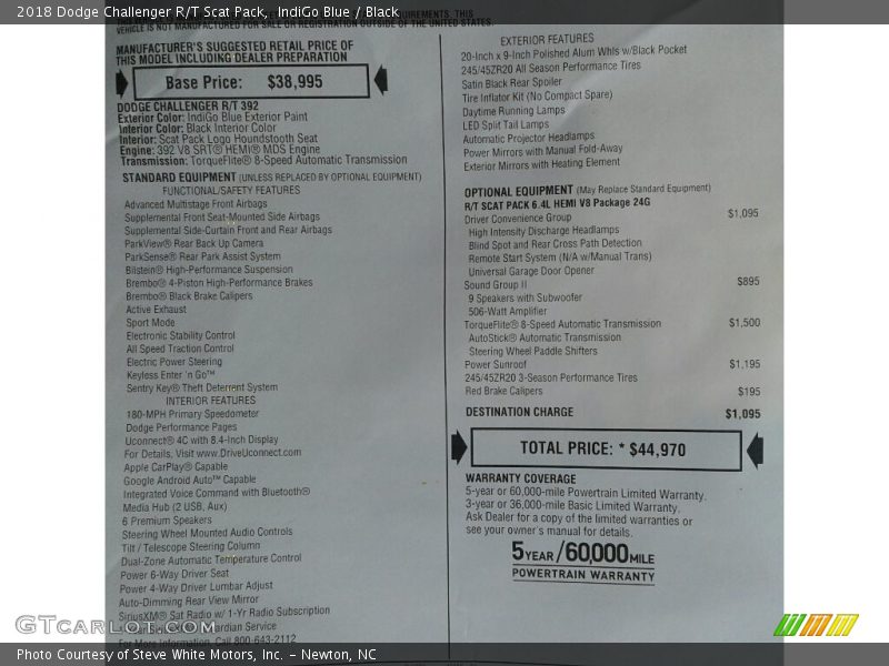 IndiGo Blue / Black 2018 Dodge Challenger R/T Scat Pack
