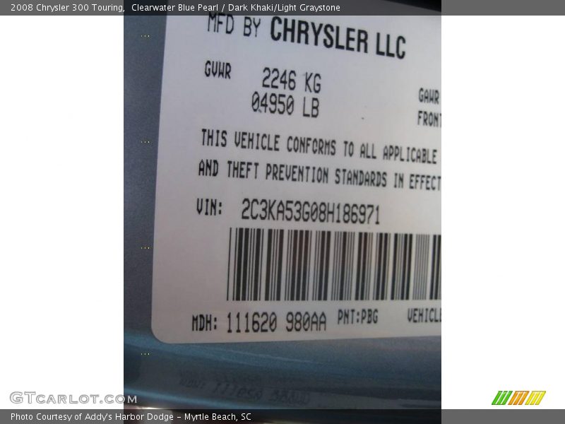 Clearwater Blue Pearl / Dark Khaki/Light Graystone 2008 Chrysler 300 Touring