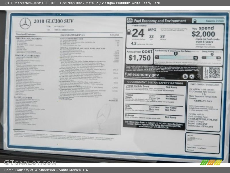  2018 GLC 300 Window Sticker